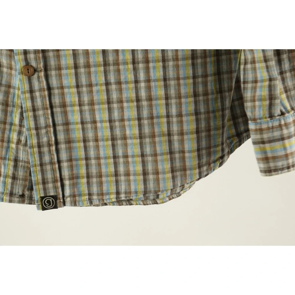 Gramicci Men's Medium Roll Tab Sleeve Yellow Blue Brown Cotton Utility‎ Shirt